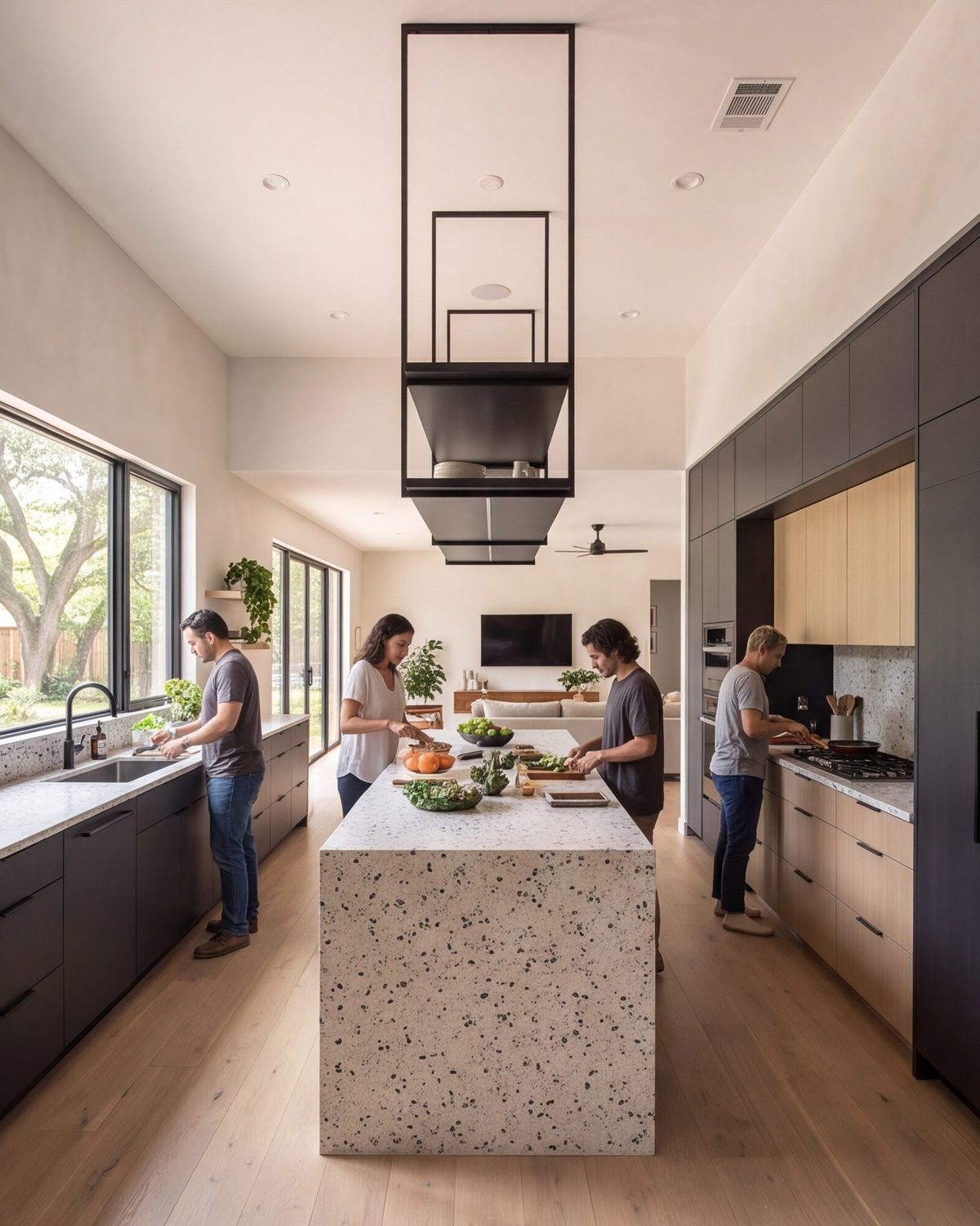 Kitchen remodel with island and cabinets to the ceiling